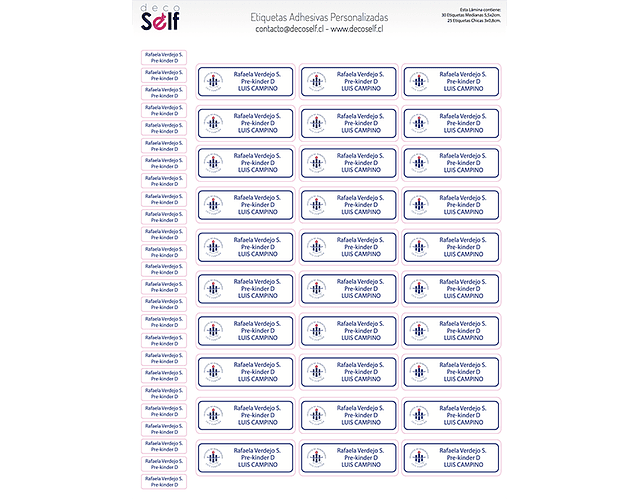 Etiquetas Adhesivas COLEGIO LUIS CAMPINO