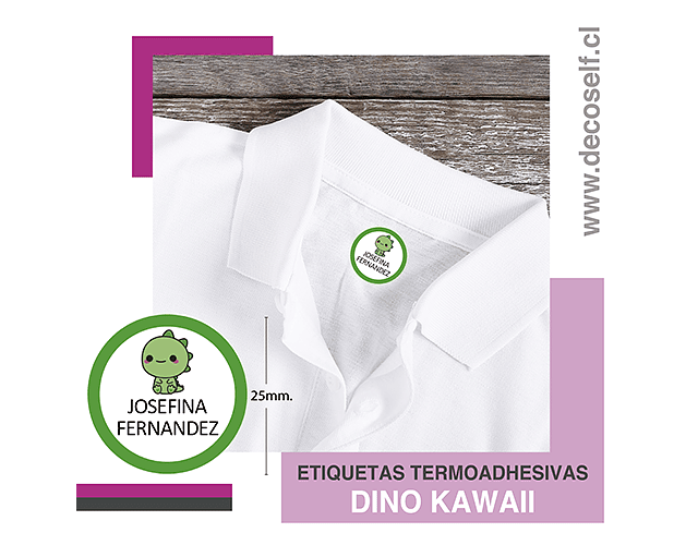 Etiquetas para ropa circular Dino Kawaii