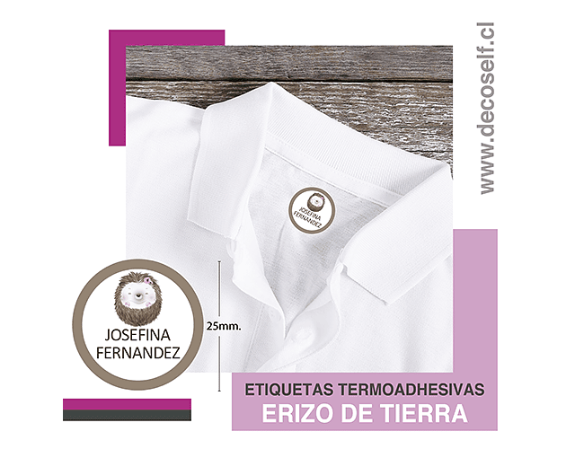 Etiquetas para ropa circular Erizo de tierra