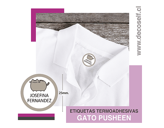 Etiquetas para ropa circular Gato Pusheen