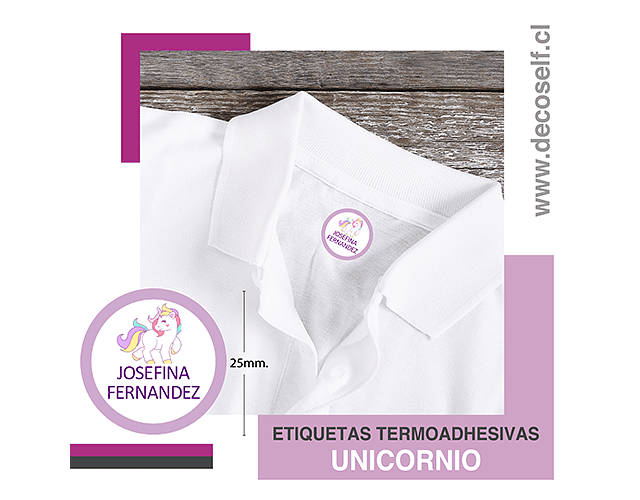 Etiquetas para ropa circular Unicornio