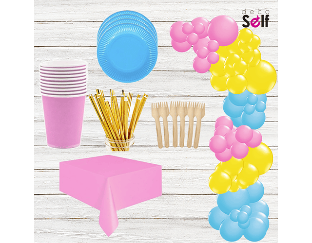 Pack de Mesa y Globos Rosado Celeste Amarillo