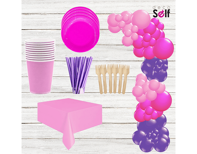 Pack de Mesa y Globos Rosado Fucsia Lila