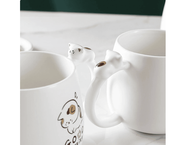 Taza De Cerámica Gatito con tapa y cuchara