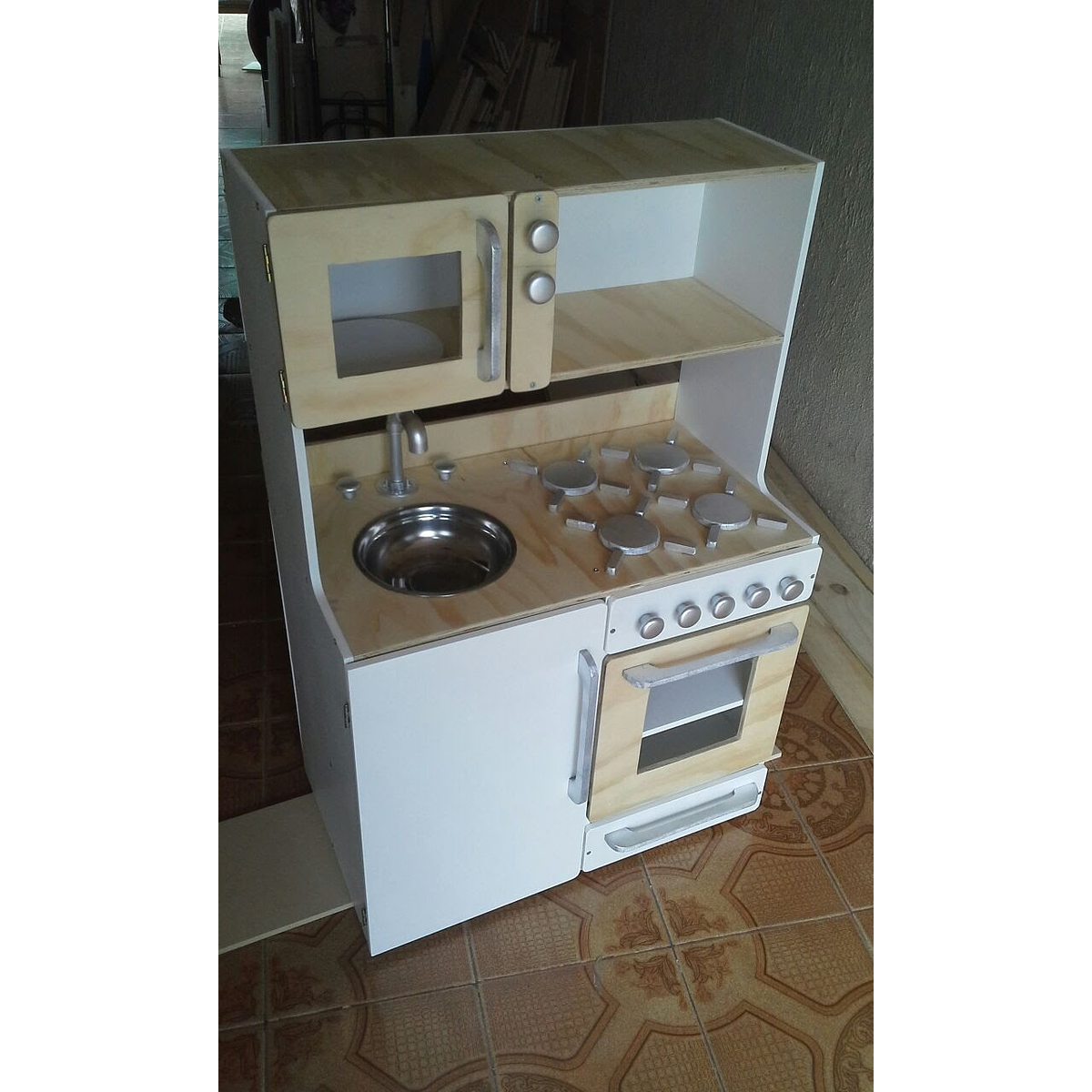 Mueble de cocina juguete, natural-color con puerta
