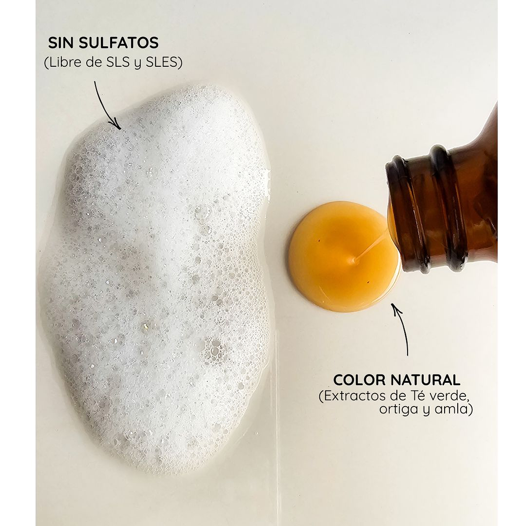 Shampoo Fortalecedor 3x - Té Verde + Ortiga + Amla - 250ml - Envase vidrio. 3