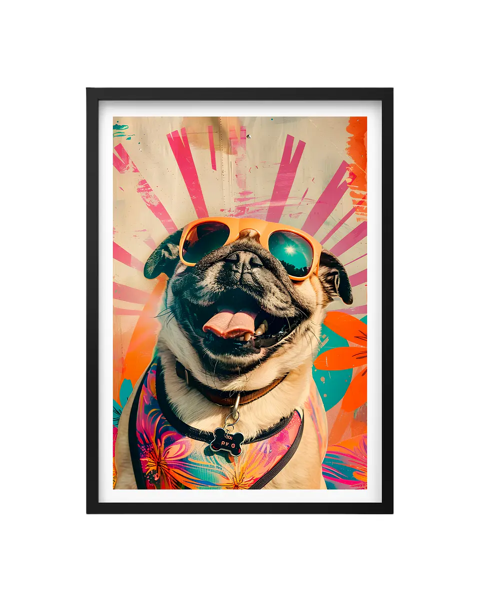 Cuadro Simpático Pug Con Lentes 1