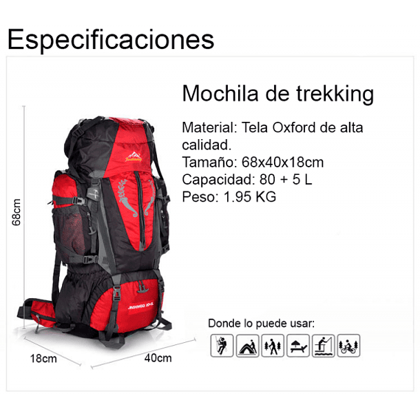 Mochila De Trekking 80+5 Litros 3