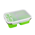 Contenedor plegable de silicona, lonchera a prueba de fugas con 3 compartimentos 3