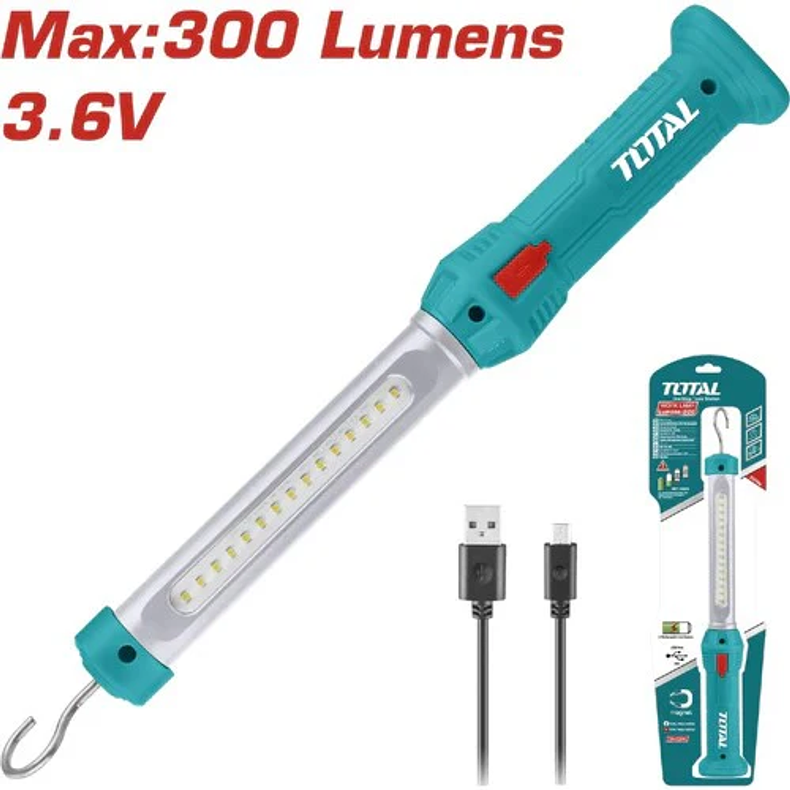 LAMPARA DE TRABAJO TOTAL 300 LUMENS RECARGABLE 1