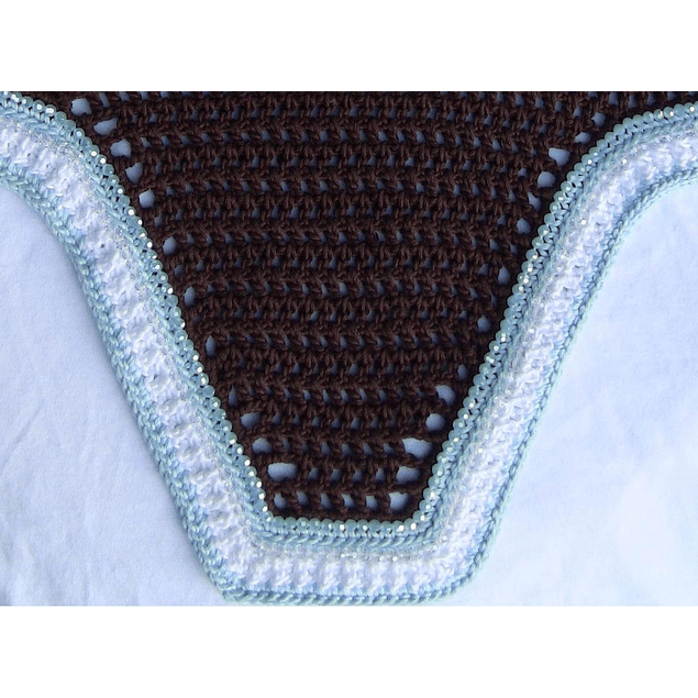 Chocolate Square Bonnet with Blue and White Trim, Double Crystals