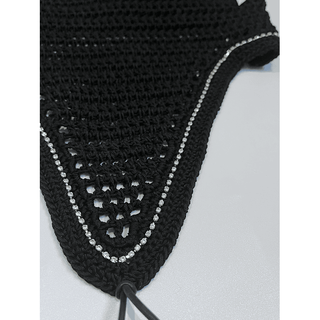 Black V tie down silver rhinestones