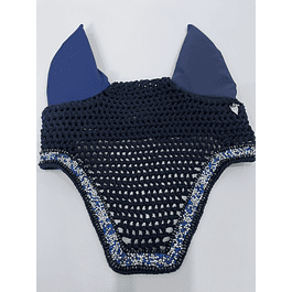 Soundproof navy rhinestone ribbon bonnet