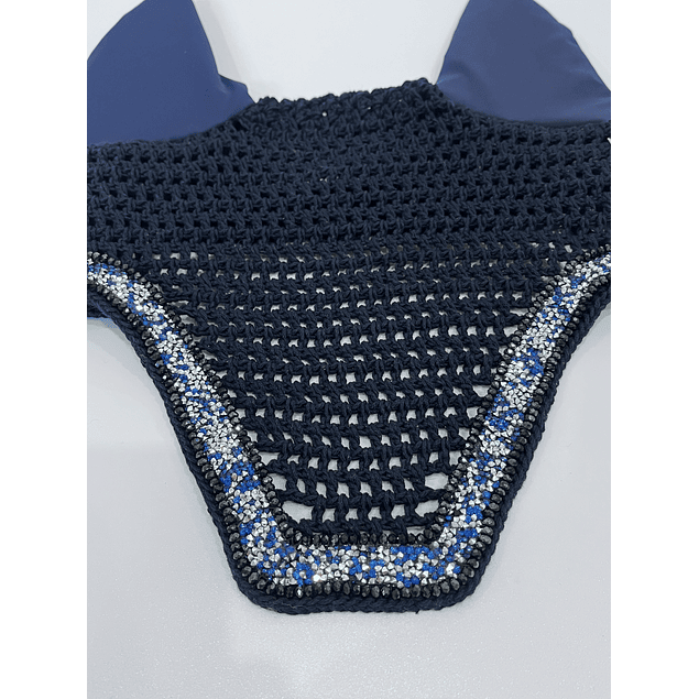 Soundproof navy rhinestone ribbon bonnet