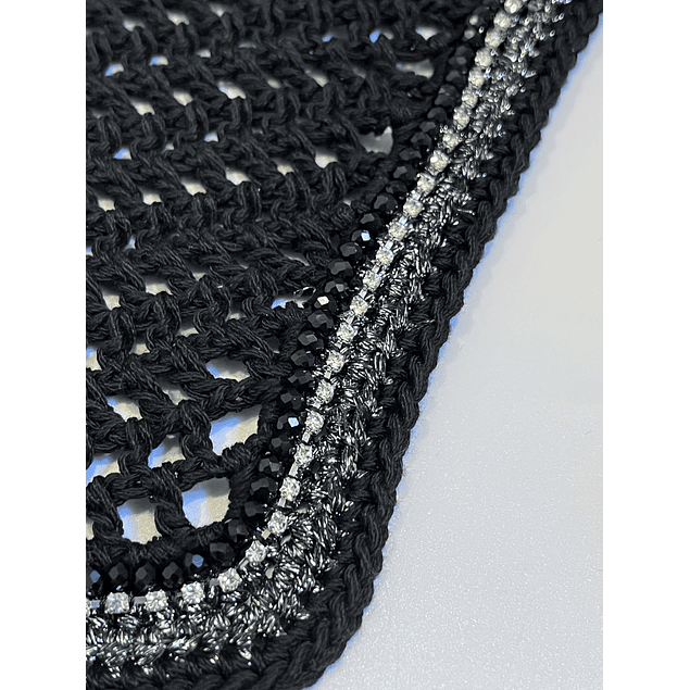 Black sparkle trim bonnet with rhinestones 