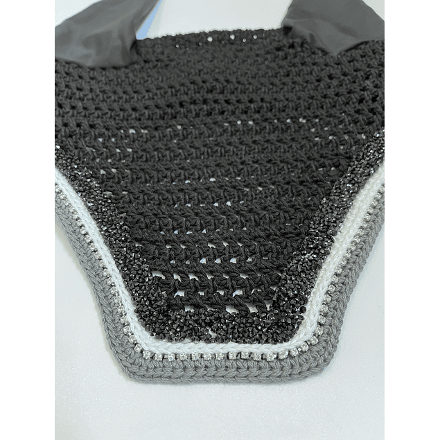 Black rhinestone ribbon and steel grey trim 