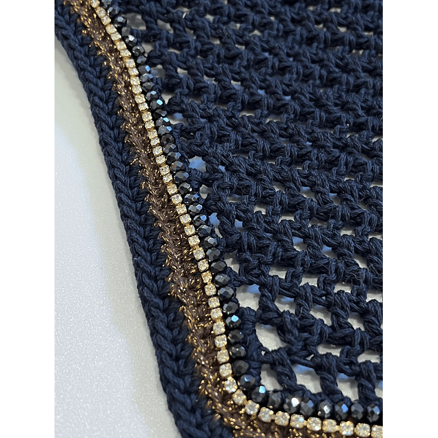 Navy with gold and chocolate sparkle trim 