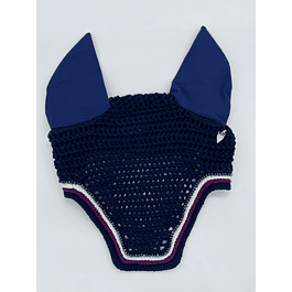 Soundproof navy bonnet with white and burgundy trim