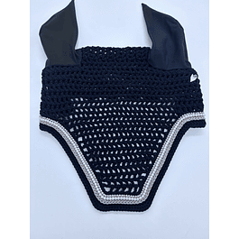 Black Bonnet with Blush Rhinestones and Pearls