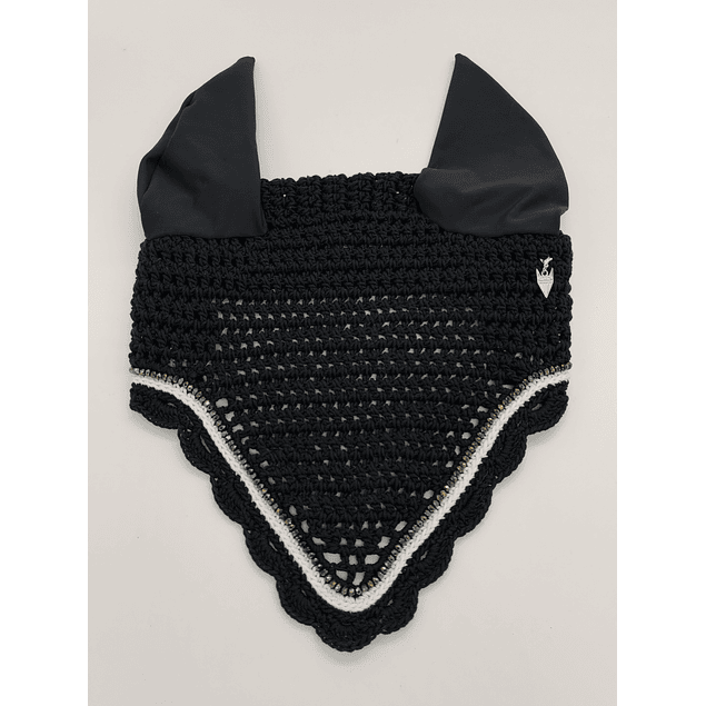 Black Scalloped Bonnet White Trim AB Crystals