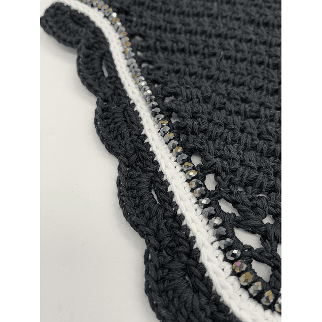 Black Scalloped Bonnet White Trim AB Crystals