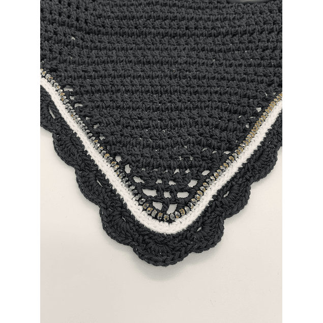 Black Scalloped Bonnet White Trim AB Crystals