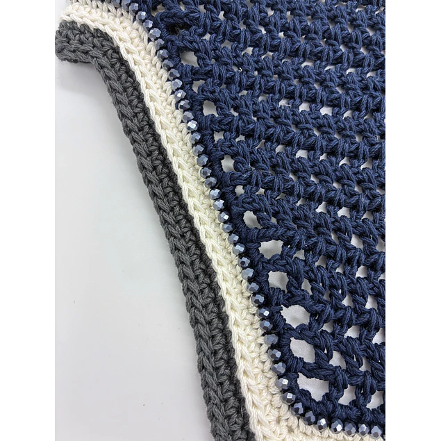 Oversized Navy Bonnet With Crystals