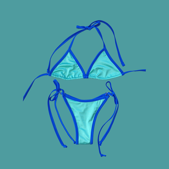 Set top Triangulo + Bottom Rua amarras Aguamarina satín  1