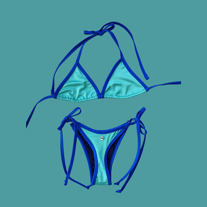 Set top Triangulo + Bottom Rua amarras Aguamarina satín  3