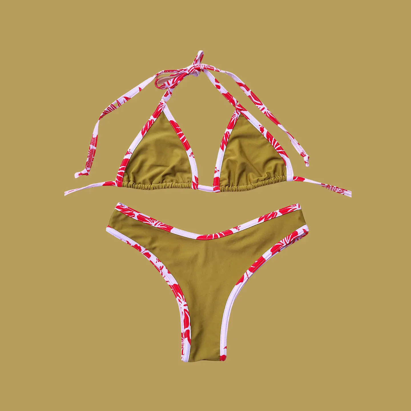 Set top Triangulo argolla + bottom Malia Oliva claro Hibisco 1
