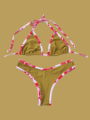 Set top Triangulo argolla + bottom Malia Oliva claro Hibisco