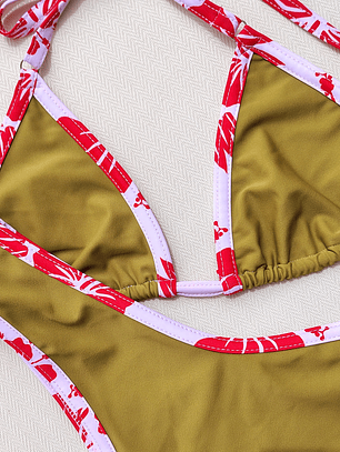 Set top Triangulo argolla + bottom Malia Oliva claro Hibisco