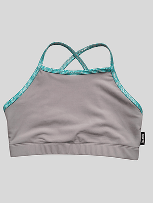 Top Cher básico gris ceniza verde brillos