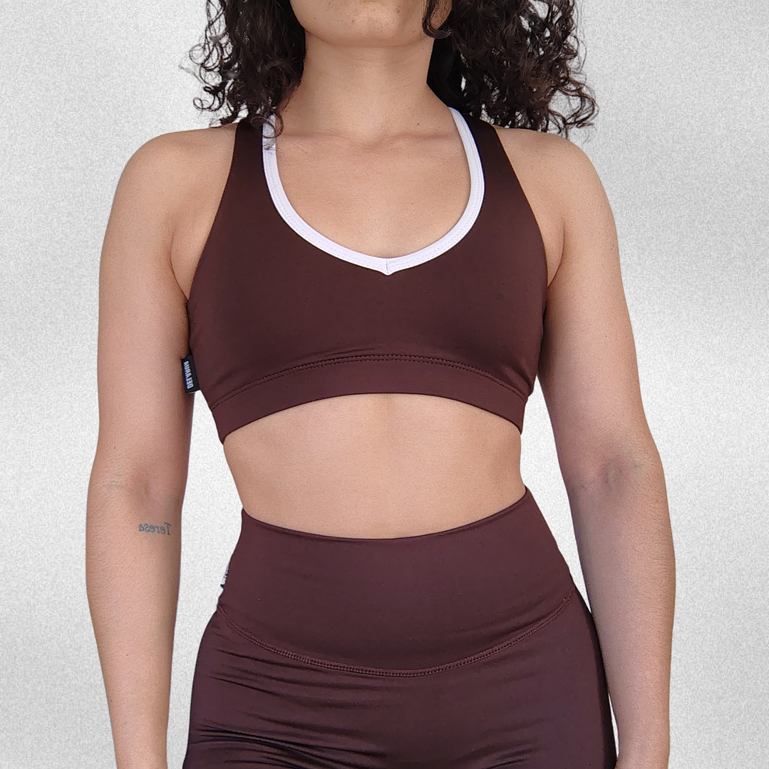 Top Vera Racer café ribete blanco 3