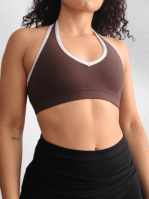 Top Vera halter café ceniza blanco