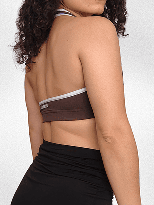 Top Vera halter café ceniza blanco