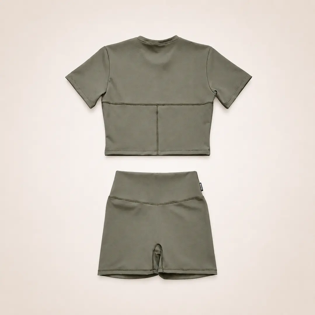 Set Manga corta crop + Short Sense 10 v-shape Verde musgo M/L 2