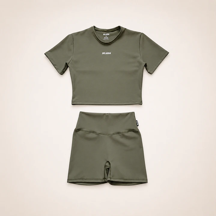 Set Manga corta crop + Short Sense 10 v-shape Verde musgo M/L 1