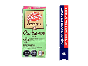 CAJA DE CHOCOLATE  OSCURO 40% PARA POSTRES DE SAVOY 4 UNID