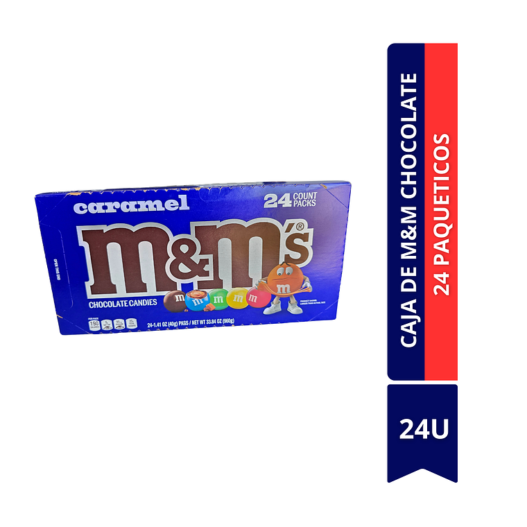 CAJA DE M&M CHOCOLATE CANDIES 24 PAQUETICOS  1