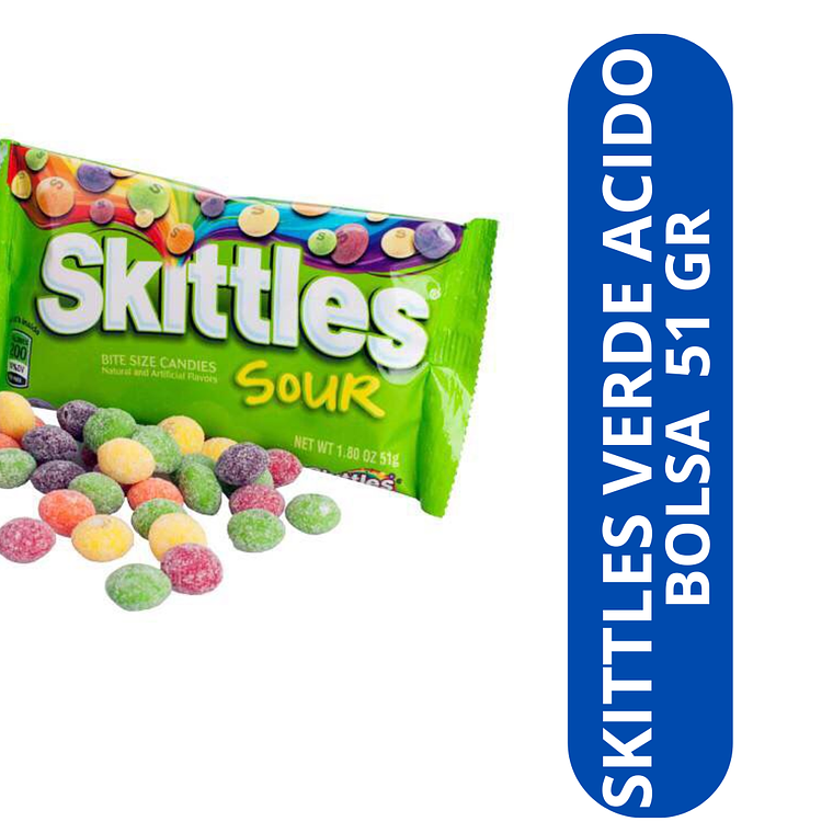 SKITTLES ACIDOS CARAMELOS MASTICABLES 51 GR  1