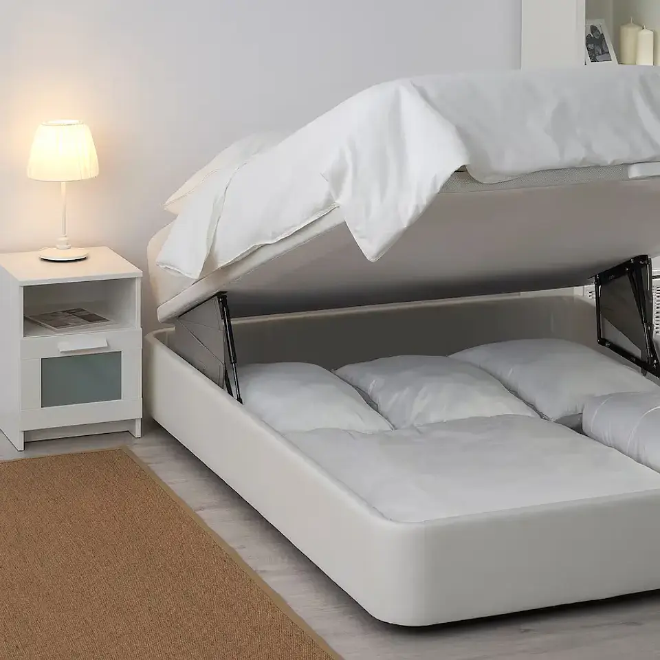 Upholstered trunk bed, Bomstad white KVITSÖY 2