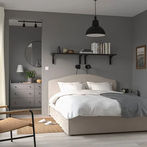 Upholstered bed, Kilanda beige RAMNEFJÄLL