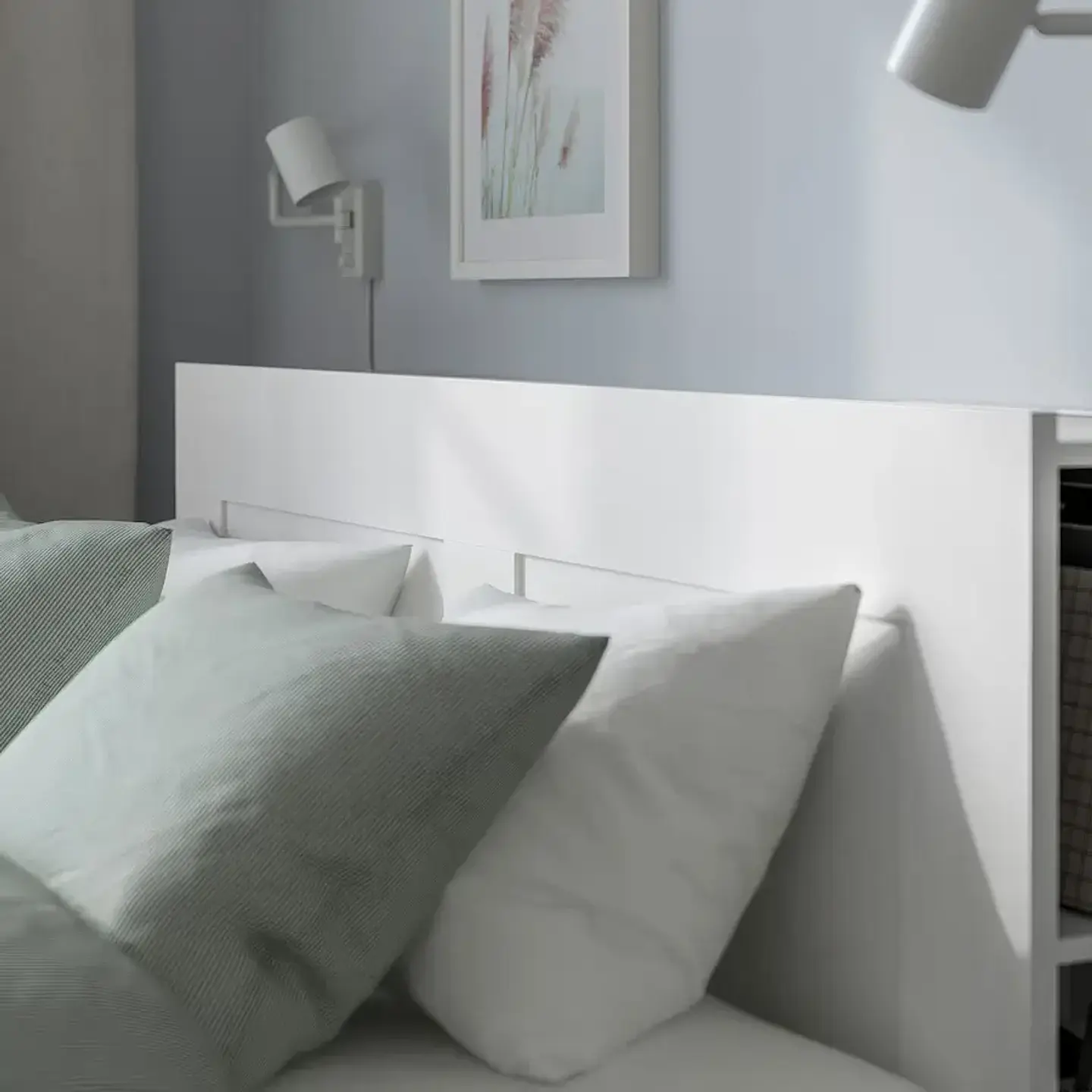 Bed with storage and backrest, white/Luröy BRIMNES 3