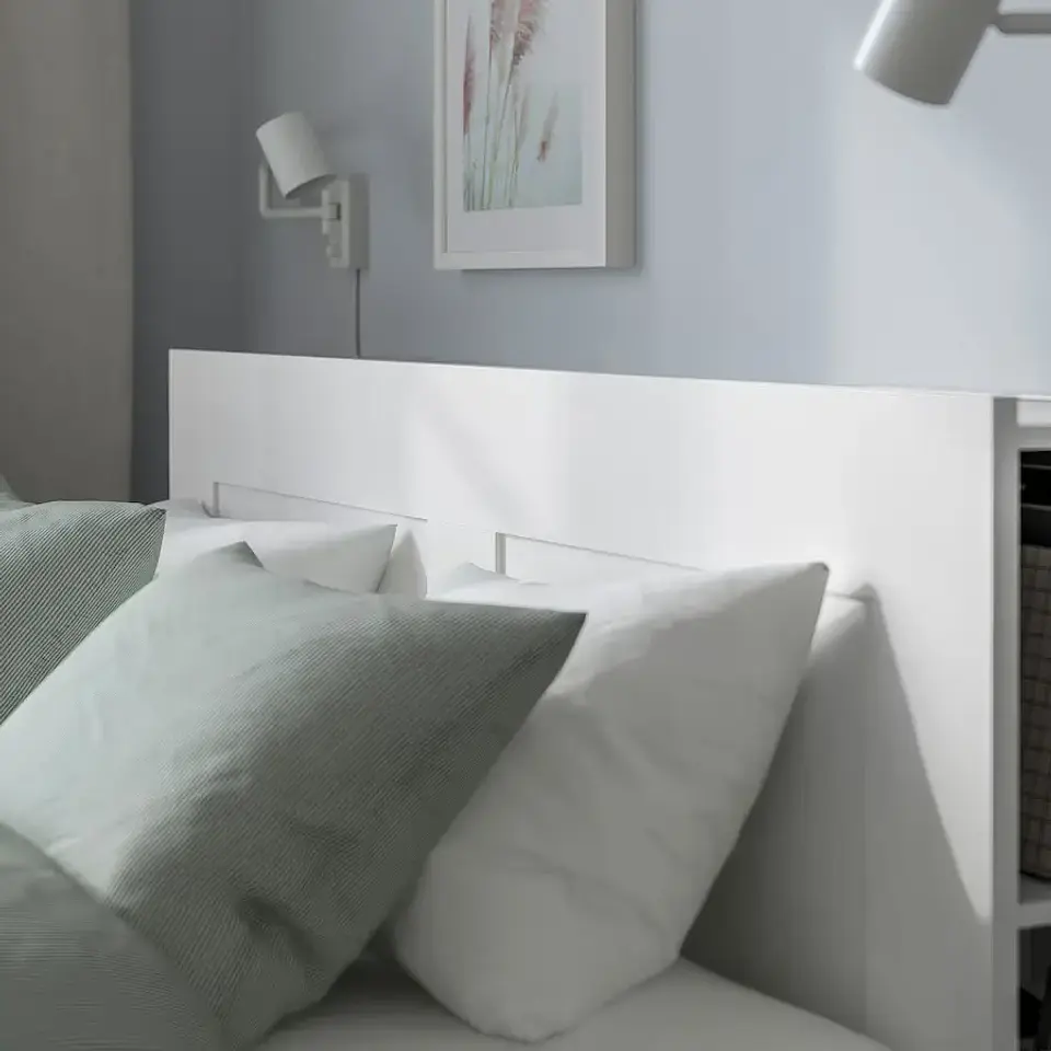 Bed with storage and backrest, white/Luröy BRIMNES 3