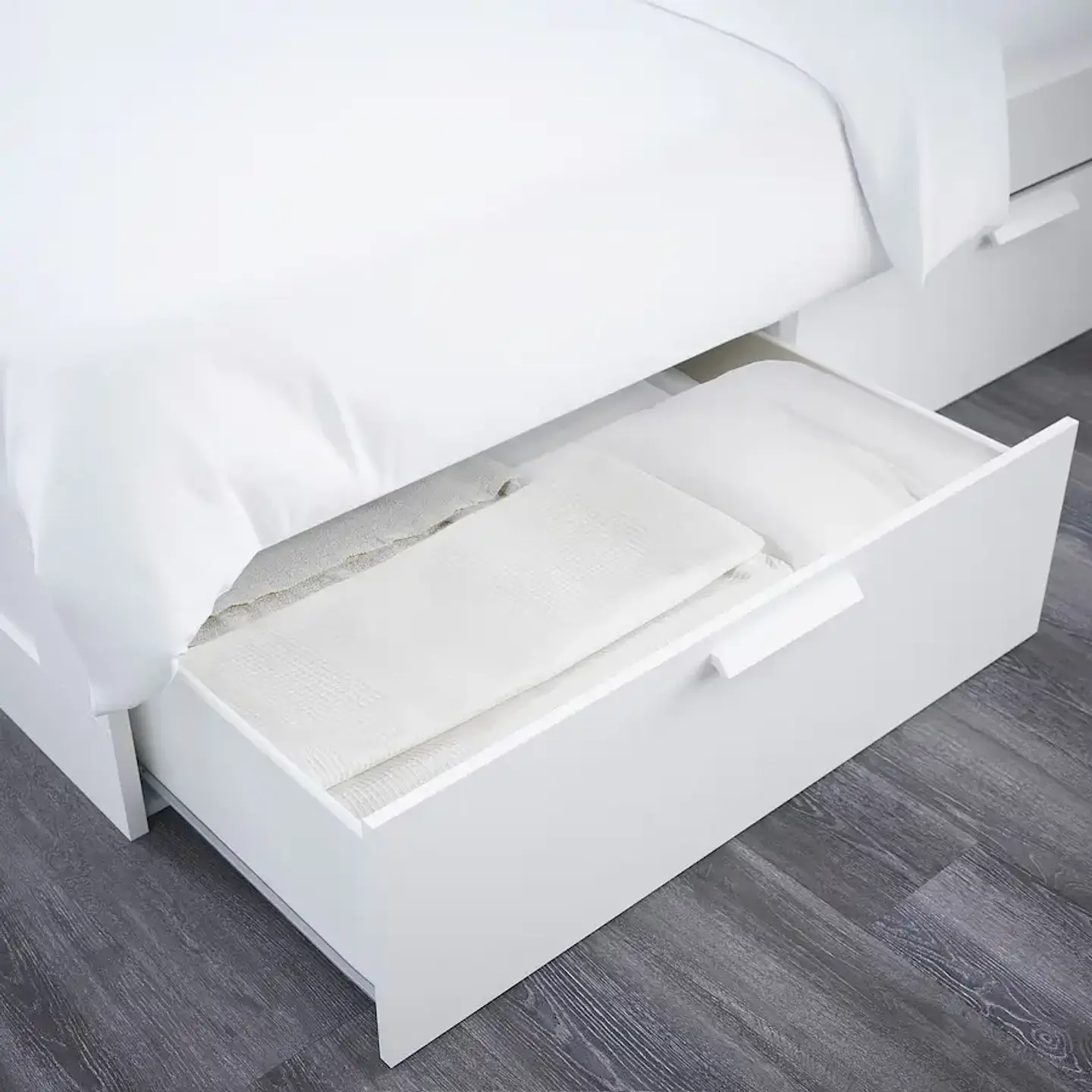 Bed with storage and backrest, white/Luröy BRIMNES 4