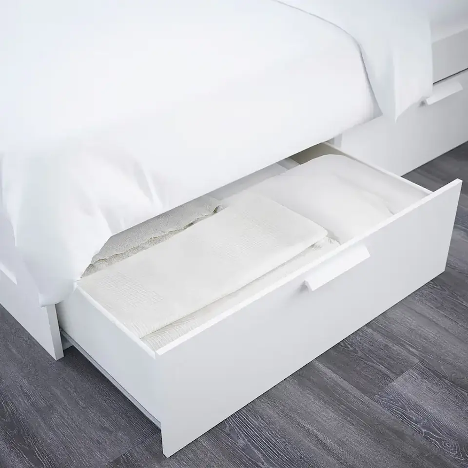 Bed with storage and backrest, white/Luröy BRIMNES 4