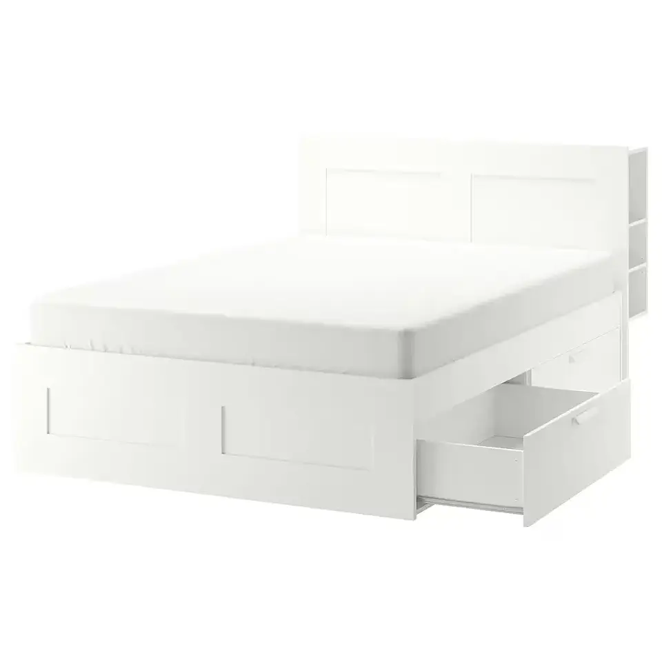 Bed with storage and backrest, white/Luröy BRIMNES 5
