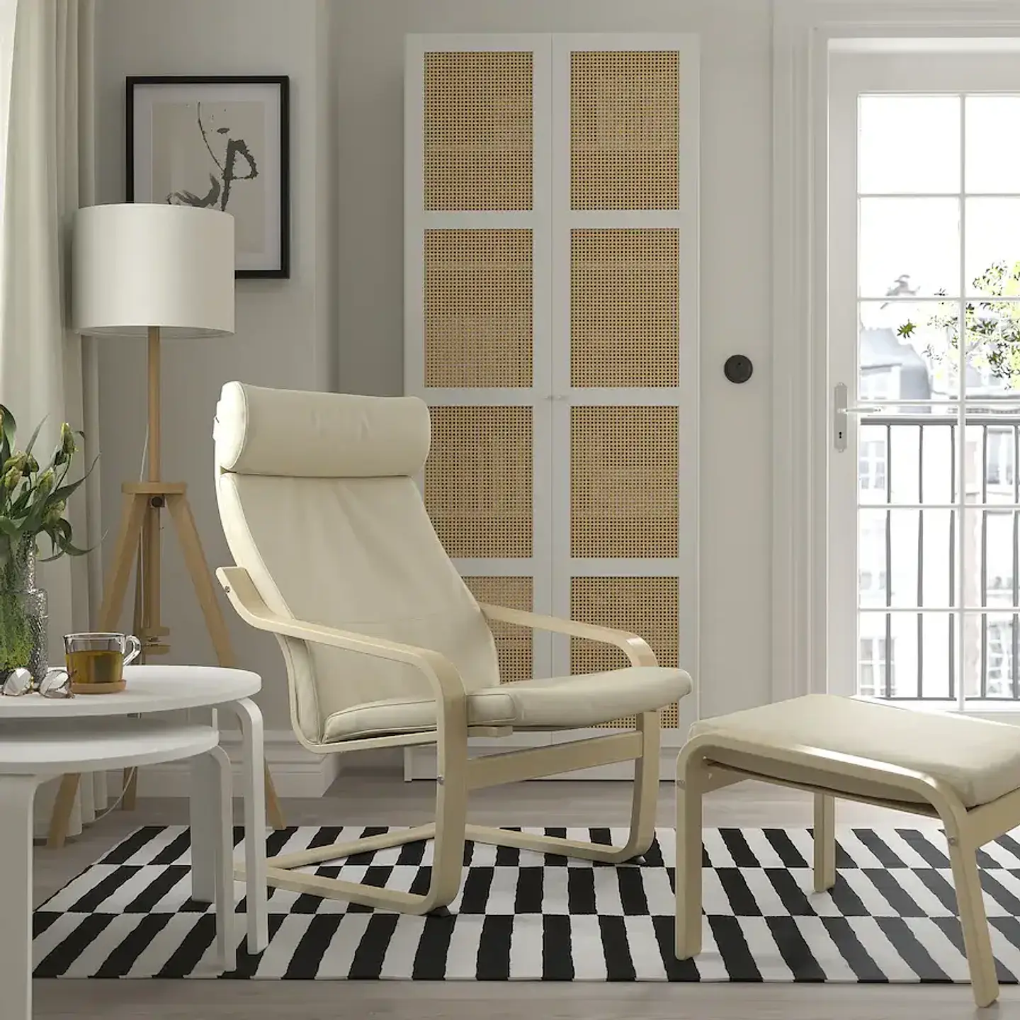 Seat, birch veneer/Glose green/beige POÄNG 2