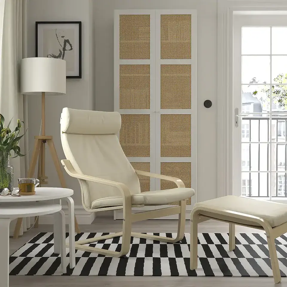 Seat, birch veneer/Glose green/beige POÄNG 2